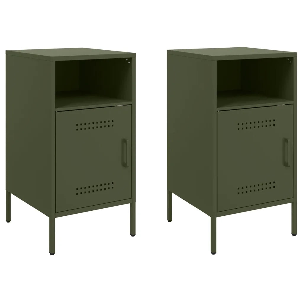 Set di 2 Comodini | Armadio da Notte | Mobiletto da notte Verde Oliva 36x39x68 cm in Acciaio