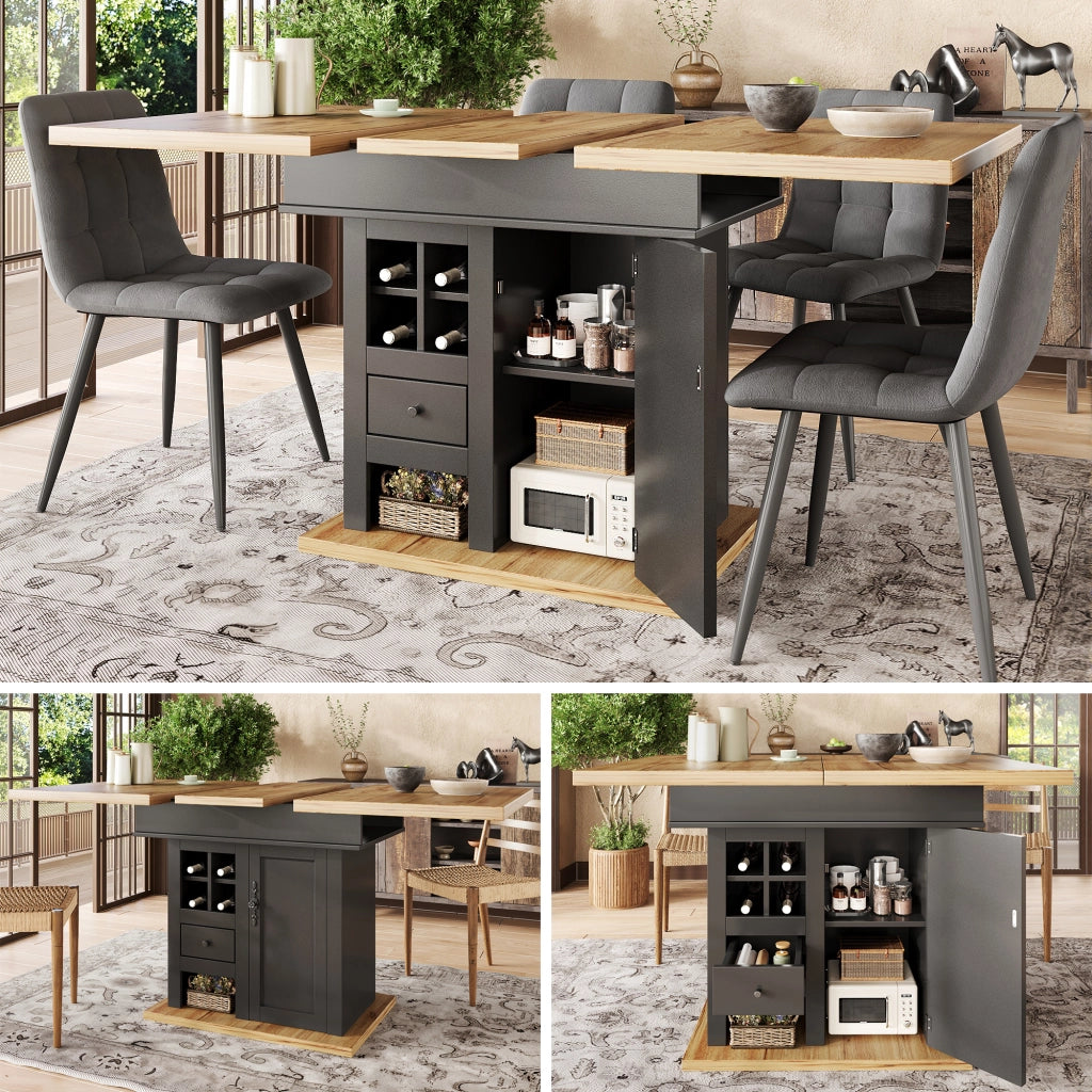 TAVOLO Allungabile 110-140x80x75 cm MDF Nero/Naturale