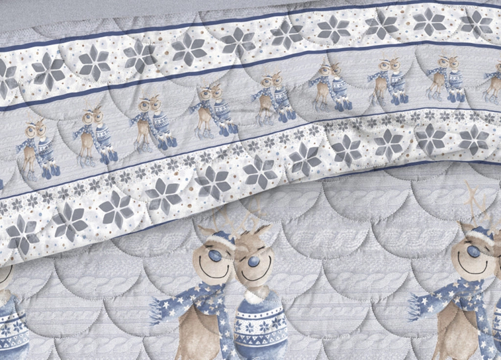Trapunta Piumone Invernale Linea Pensieri Delicati Disegno Renna Blu - Matrimoniale - Blu