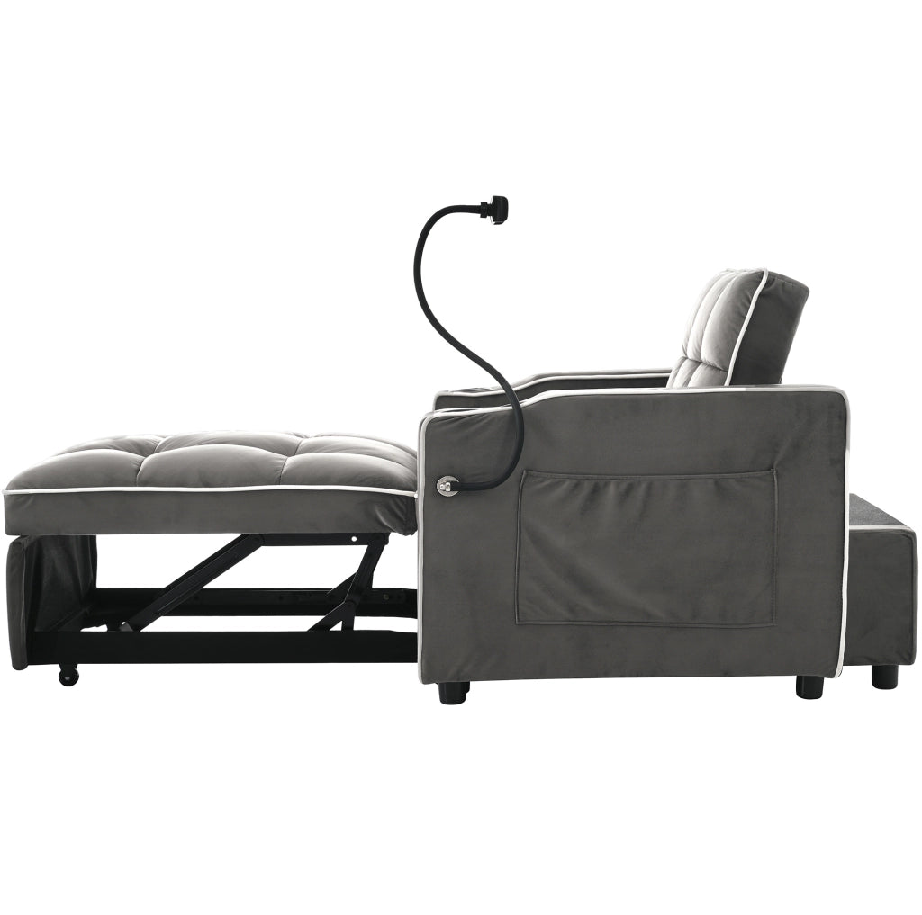 Divano letto singolo 3 in 1 reclinabile 83x167x76 cm; grigio scuro antico; in velluto e schiuma