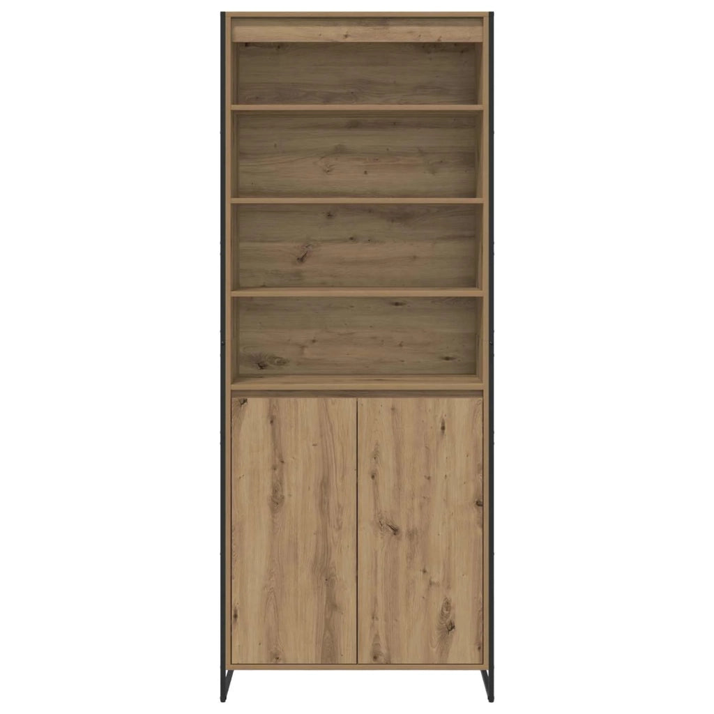 Set di 2 mobili alti rettangolari moderni per soggiorno 79 x 36 x 200 cm finitura rovere ingegnerizzato stile artigianale 02_0056108