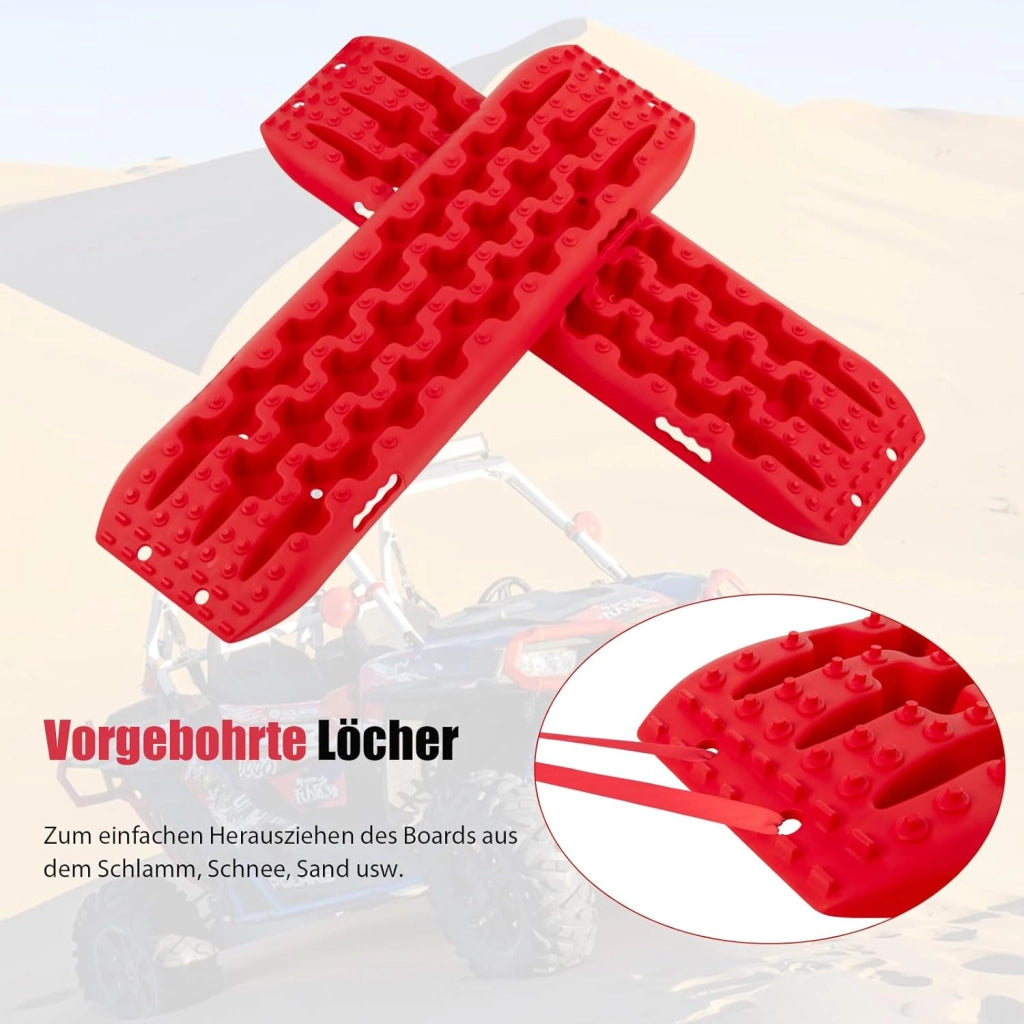 Piastre di sabbia, 2 pezzi, aiuto per l'avviamento per fango, sabbia e neve, Recovery Board Offroad carico 10T, scala per pneumatici per fuoristrada, camper, auto, camion (rosso, 107 x 31 x 7 cm