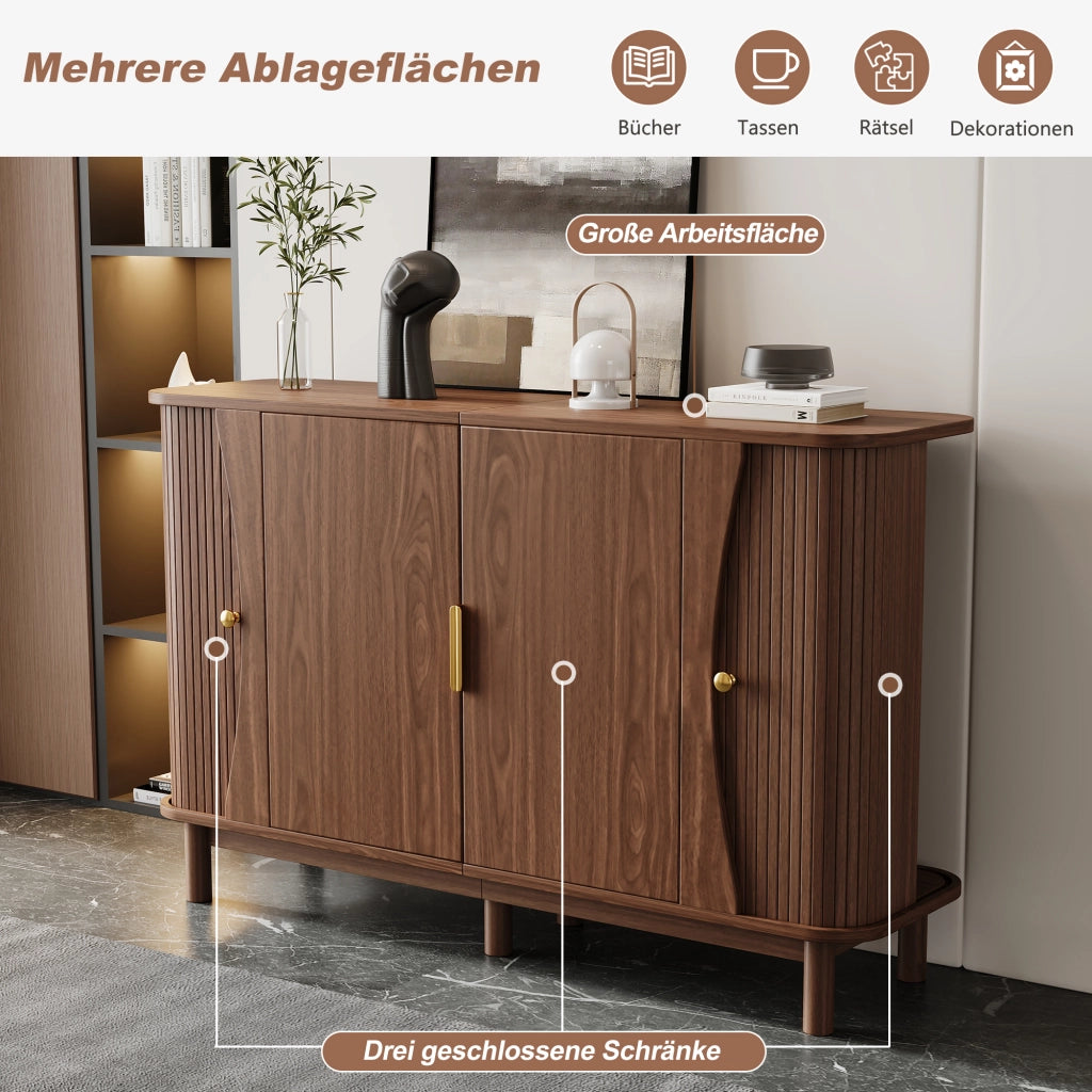 Credenza e madia con 2 ante scorrevoli, 3 vani e ripiano regolabile, per soggiorno, in MDF, noce, 140 × 40 × 88 cm