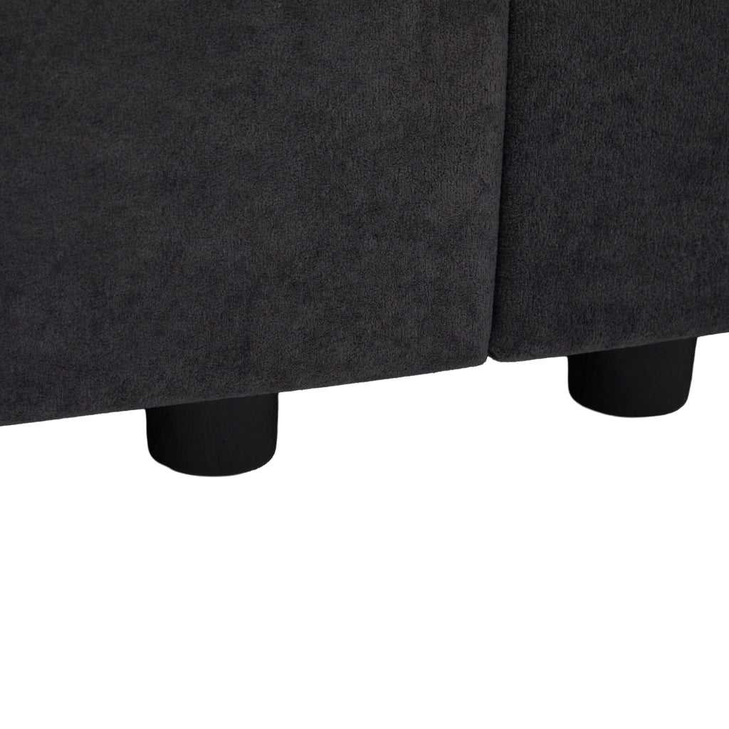 Divano 2 posti con vano contenitore e tasche laterali in chenille grigio scuro