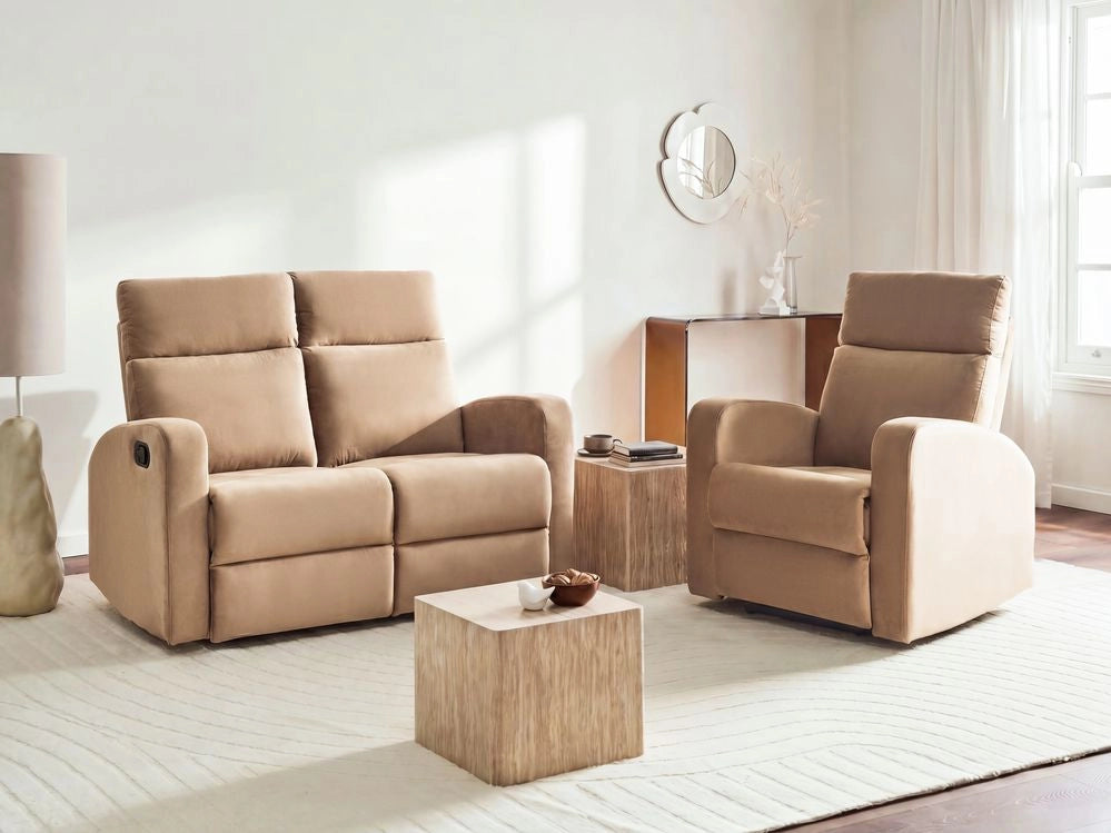 Set di divani reclinabili manuali in velluto marrone chiaro divano a 2 posti con braccioli design moderno funzione relax