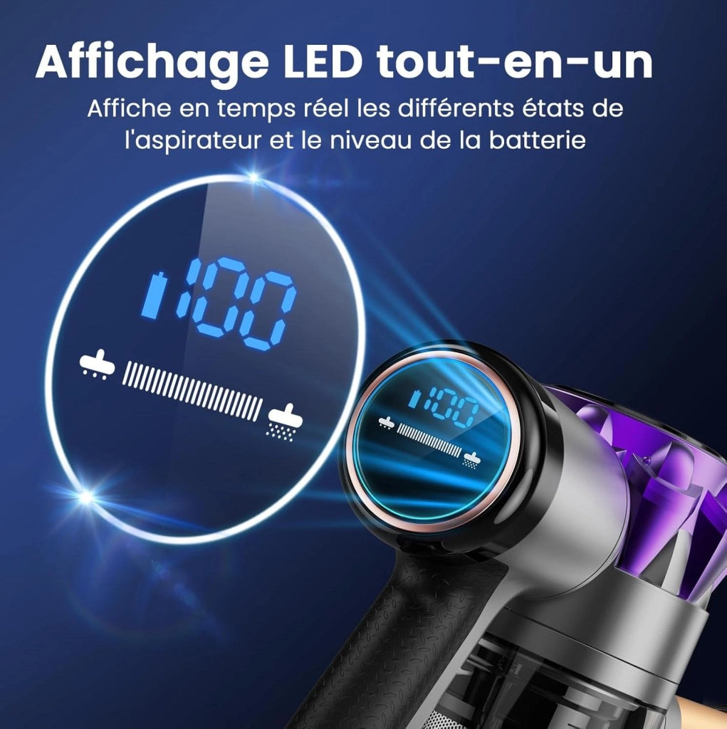 Aspirapolvere senza fili 300 W viola e oro, 2 velocità, display LED