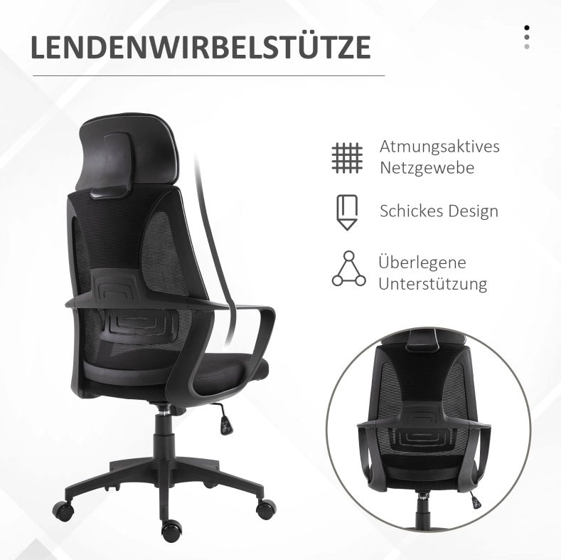 Sedia da ufficio regolabile con poggiatesta, nera