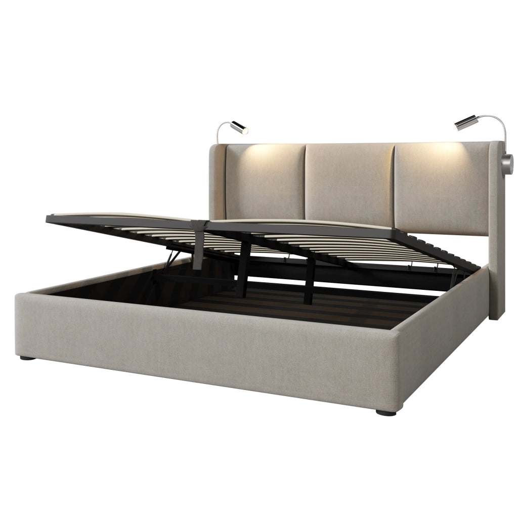 letto imbottito lino beige 140 x 200 cm