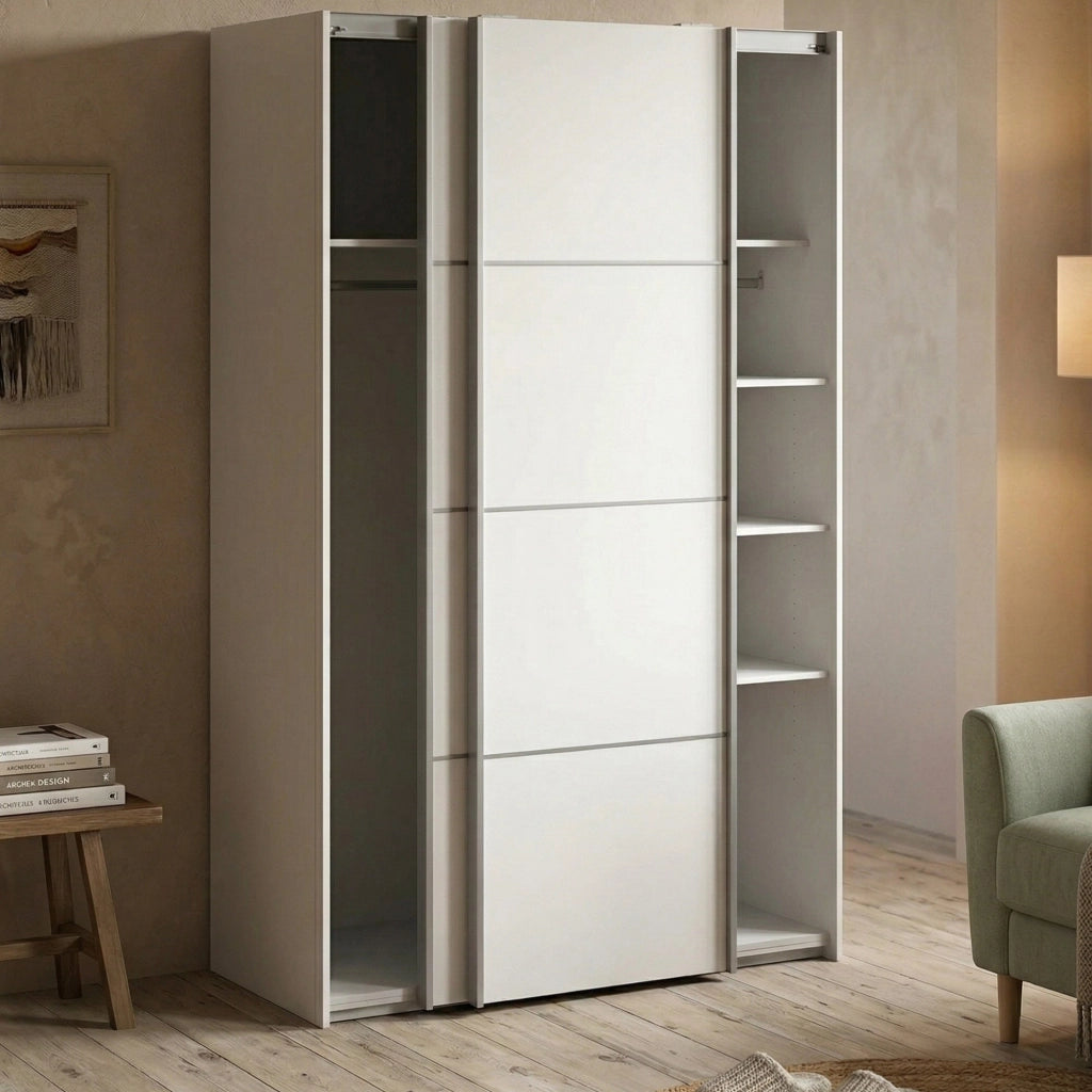 Guardaroba 2 ante Andriano, Mobile camera da letto, Cabina armadio portabiti, Armadio appendiabiti, 122x64 h202 cm, Bianco