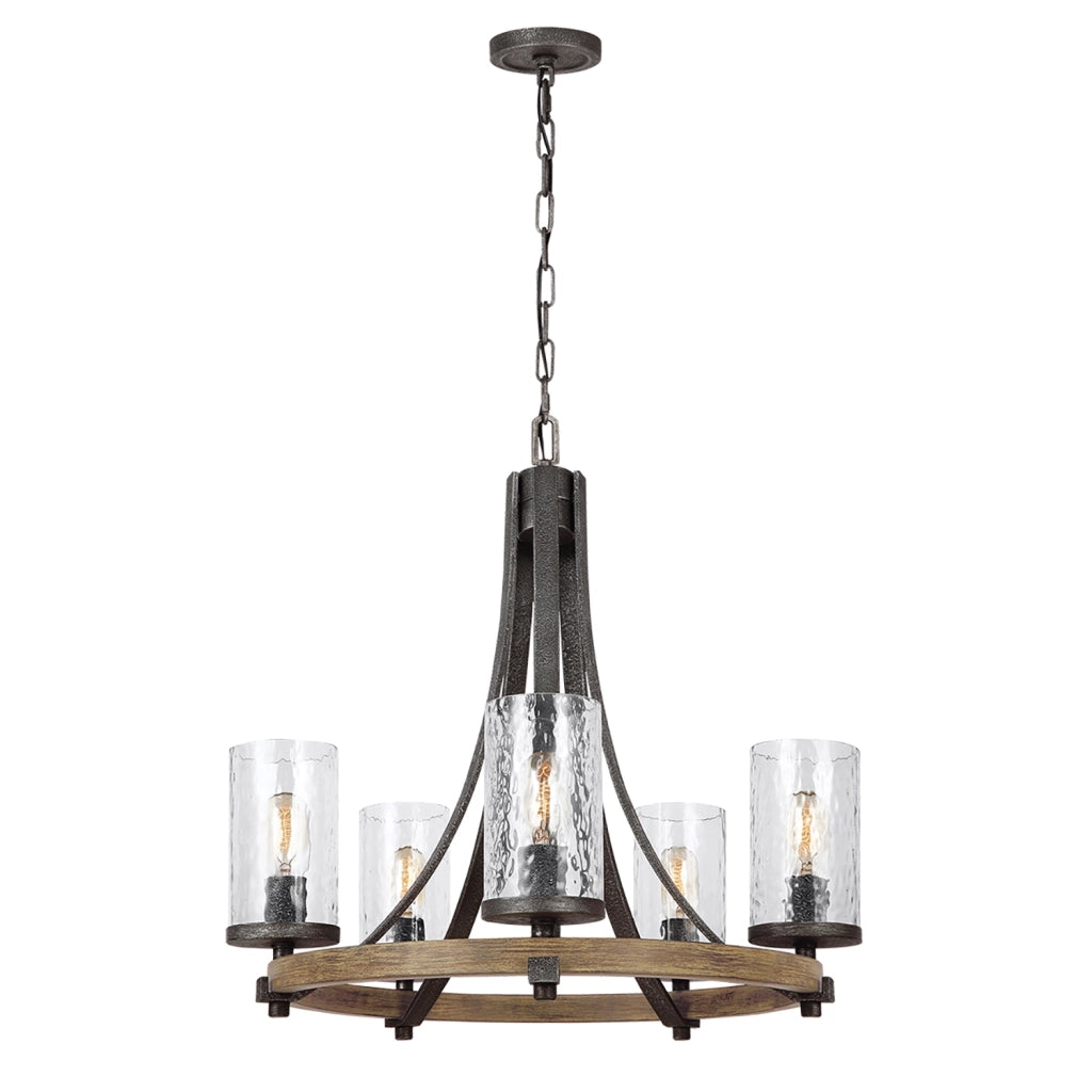 Lampadario Industrial Angelo Acciaio Anticato Metallo Vetro Grigio 5 Luci E27