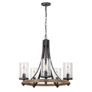 Lampadario Industrial Angelo Acciaio Anticato Metallo Vetro Grigio 5 Luci E27