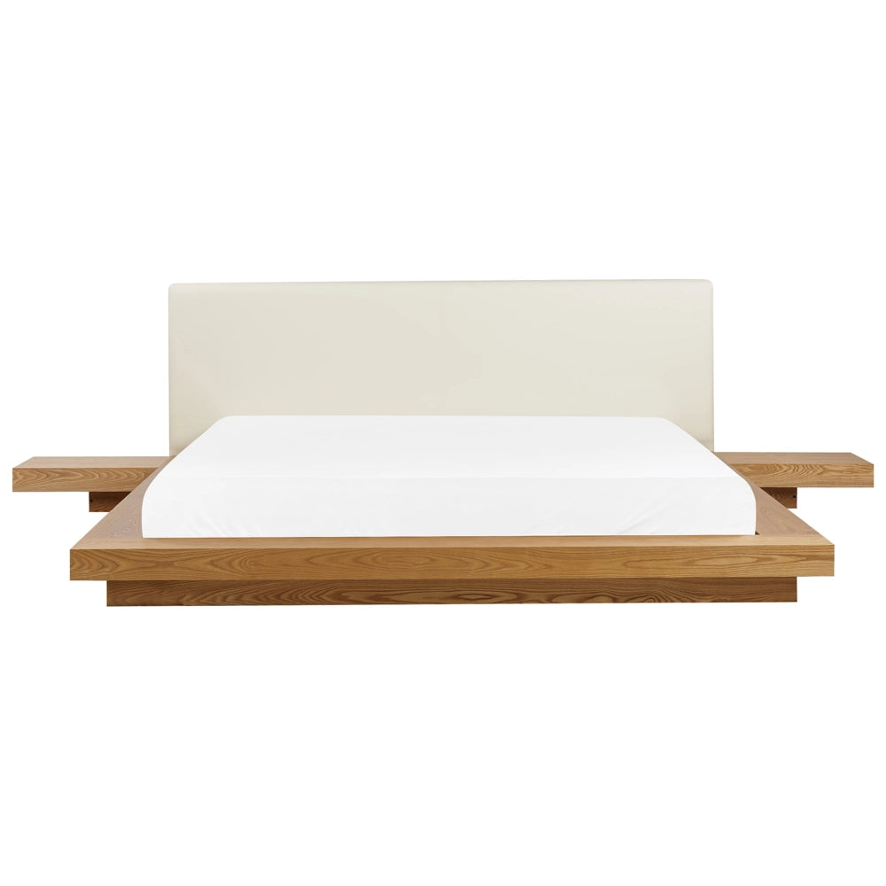 Letto in stile giapponese in frassino naturale 180 x 200 cm testata in legno impiallacciato MDF testata in pelliccia sintetica camera da letto a basso profilo