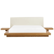 Letto in stile giapponese in frassino naturale 180 x 200 cm testata in legno impiallacciato MDF testata in pelliccia sintetica camera da letto a basso profilo