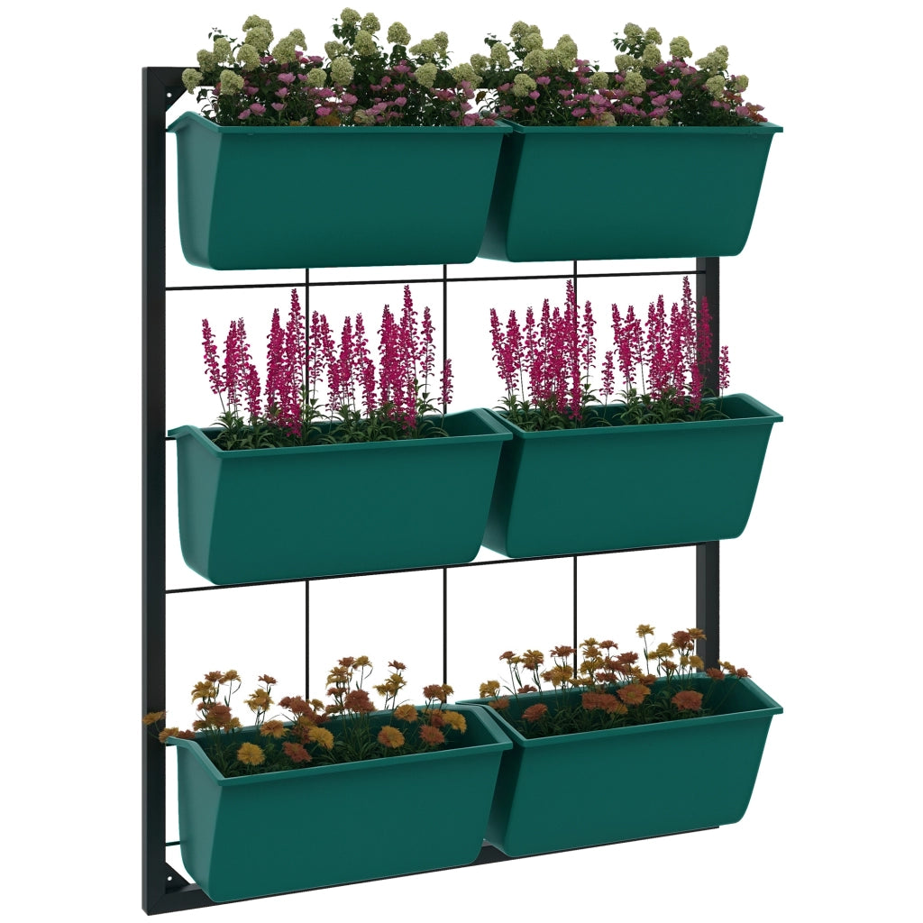 Orto Verticale da Parete 3 Livelli 6 Vasi ¨C Zephmum ¨C Acciaio Plastica Verde 52x14x66 cm
