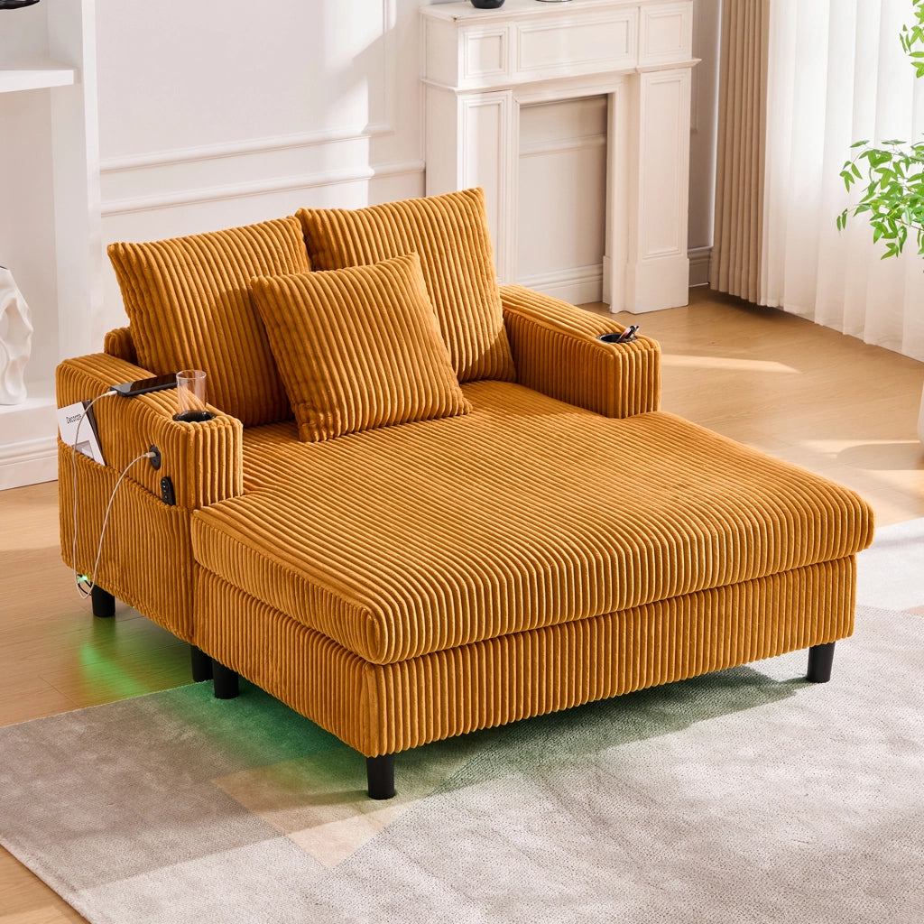 Chaise Longue Reclinabile con LED, USB e Portabicchieri ¨C MINIMAL ¨C Similpelle