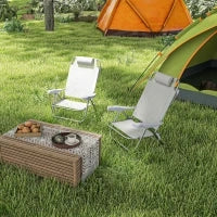Set 2 Sedie da Campeggio Pieghevoli e Reclinabili su 6 Livelli, in Alluminio e Schiuma, 62x65x80 cm, Grigio Chiaro