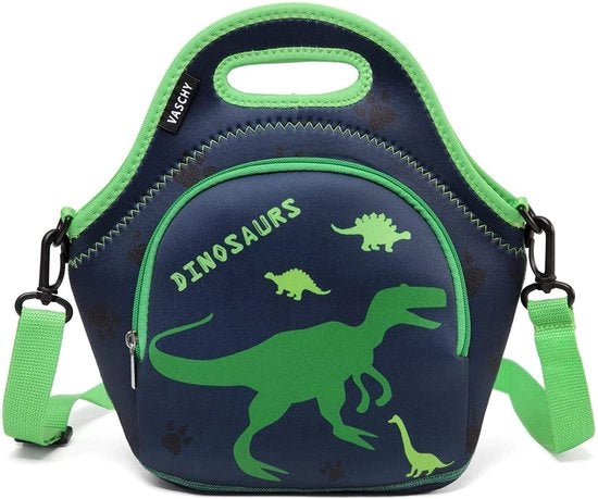 Borsa termica per bambini, leggera e pieghevole, adatta a ragazzi e ragazze per la scuola, asilo, picnic con cinghia regolabile, colore verde dinosauro