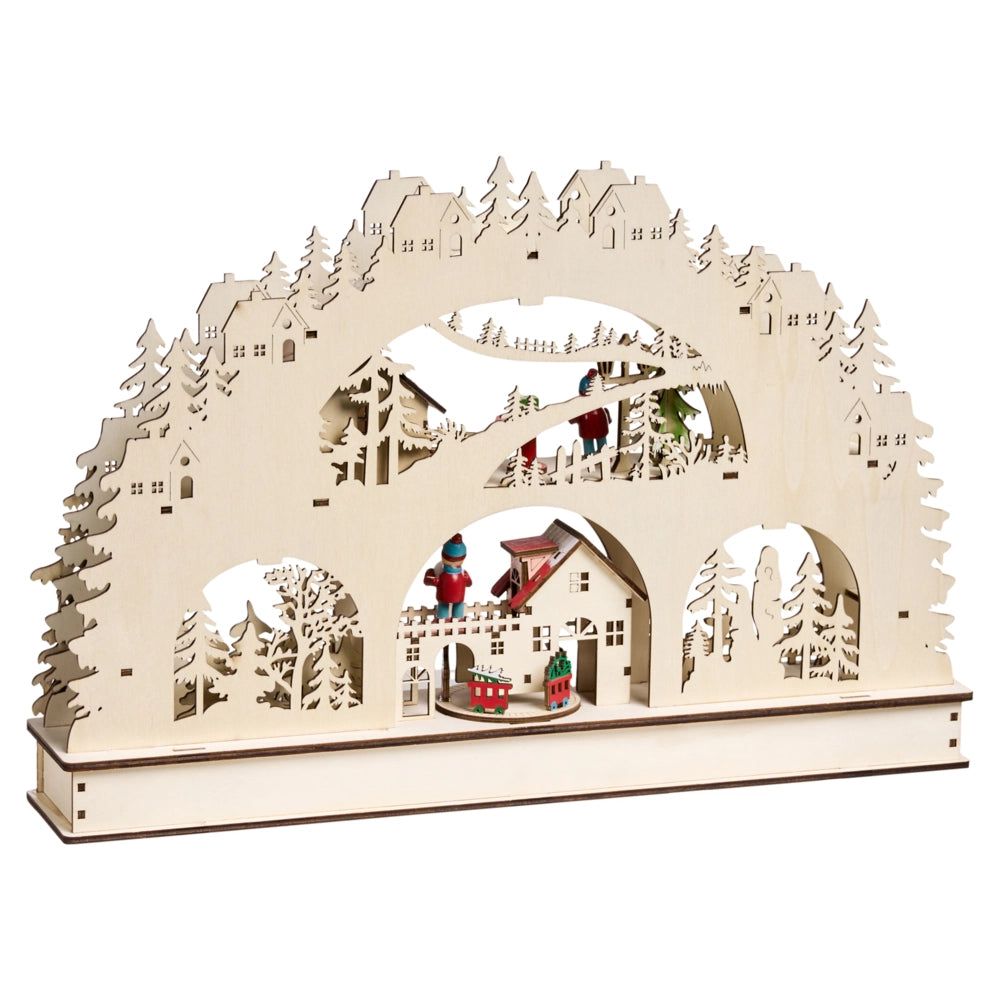 Decorazione natalizia in legno con statuetta LED Accessori natalizi Marrone chiaro