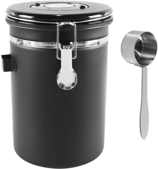 Caffettiera portatile ermetica 1800ML - Acciaio inossidabile - Vetrino trasparente - Contenitore di data - Valvola CO2 - Materiale sicuro - Contenitore di caffè