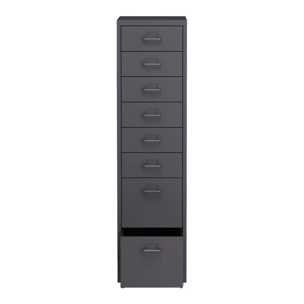 Mobiletto/contenitore per ufficio su ruote con 8 cassetti 109 x 28 x 41 cm grigio scuro 03_0009112