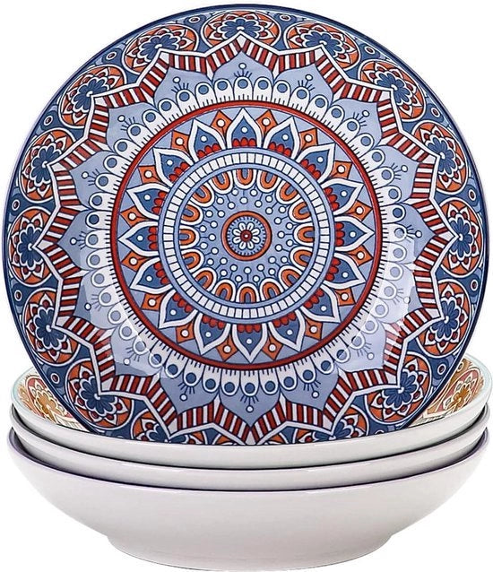 Piatti da zuppa - Porcellana - Set da 4 - Stile bohemiano - Ø 20 cm - 700 ml