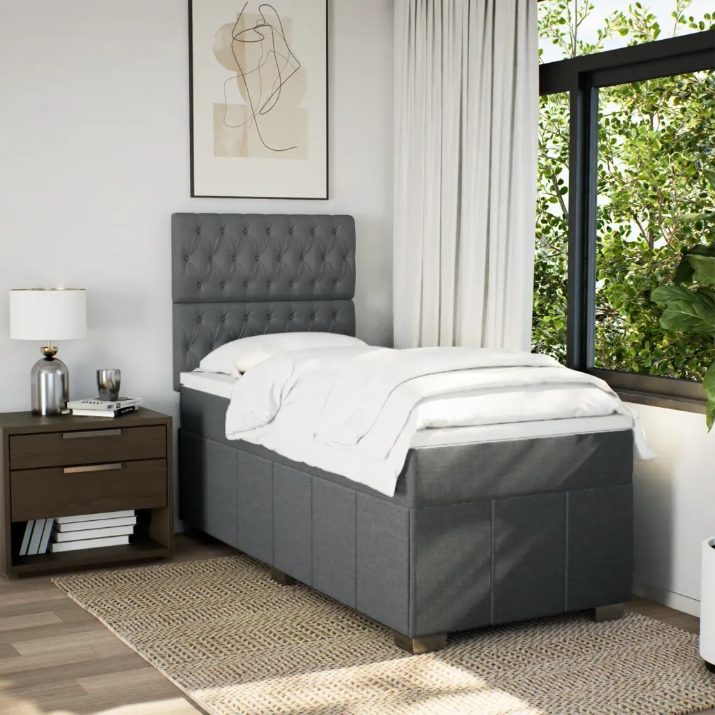 Letto singolo | Letto per adulti | Giroletto a Molle con Materasso Grigio Scuro 90x190 cm Tessuto