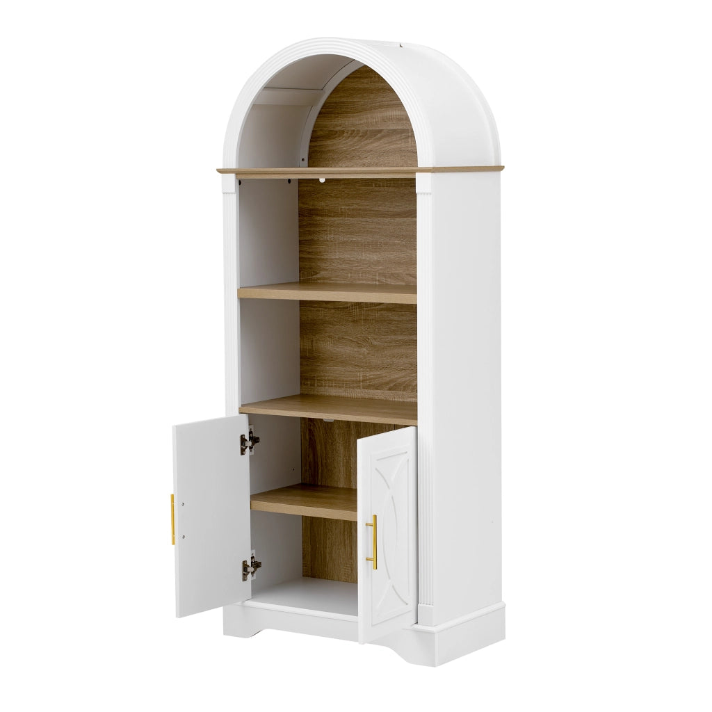 Credenza alta con 3 vani aperti, ripiano regolabile e LED, mobile buffet per cucina bianco 76,2 × 40,1 × 180 cm