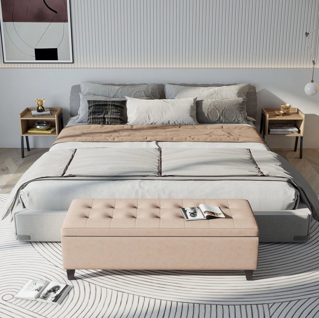 Panca imbottita contenitore beige 125 cm con coperchio