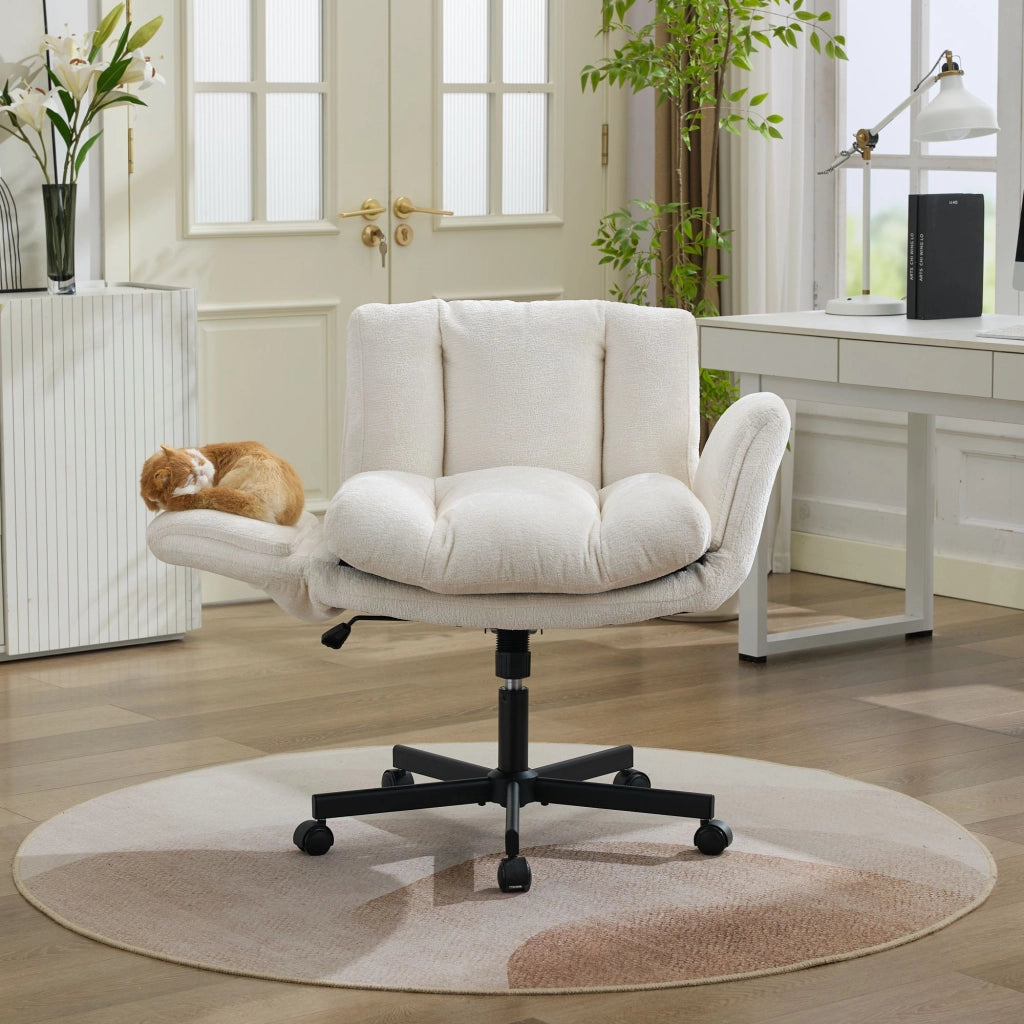 Sedia da Ufficio Girevole in Chenille ¨C MINIMAL ¨C Beige, Braccioli Regolabili, Seduta Imbottita