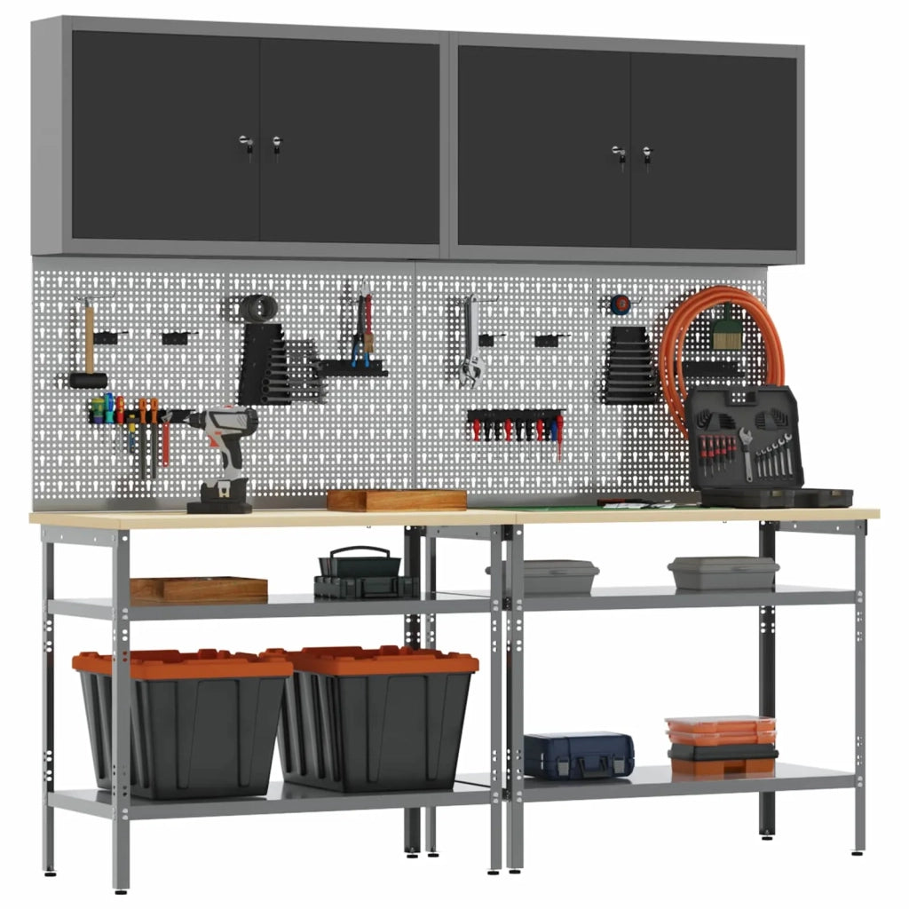 Set banco da lavoro con lo scaffale 8 pcs Nero e Grigio 3321500