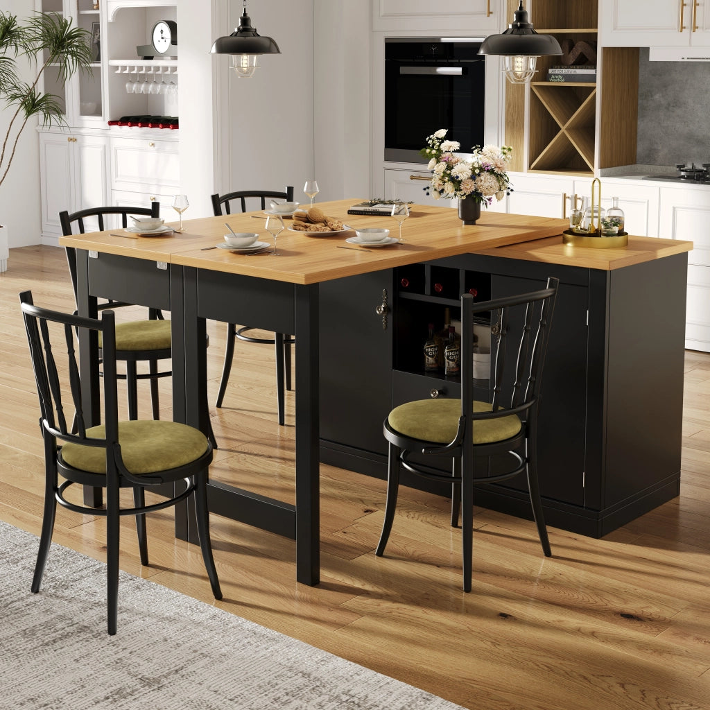 Tavolo bar allungabile con vano portaoggetti; portabottiglie e rotazione a 360°; 120×40×76 cm; nero