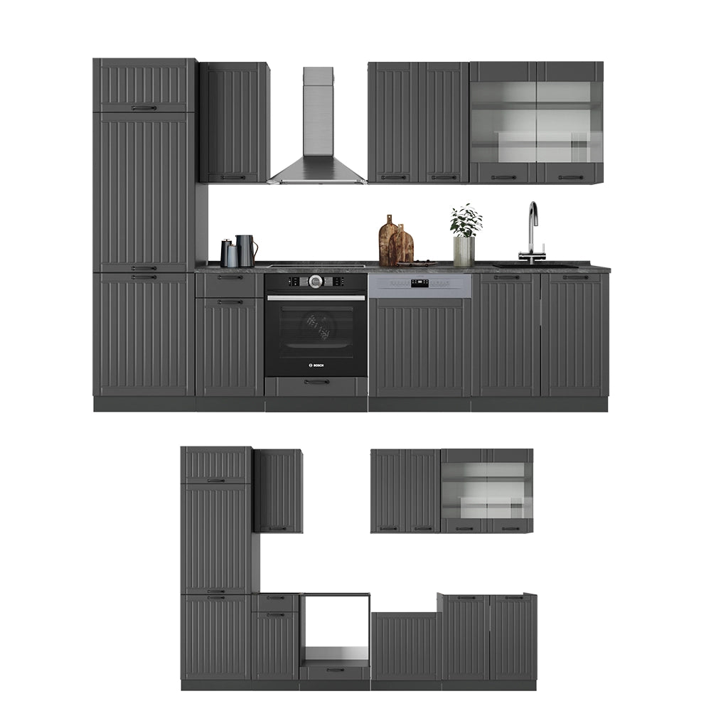 Cucina componibile Fame-Line Grigio scuro/Antracite 300 cm senza piano di lavoro Vicco