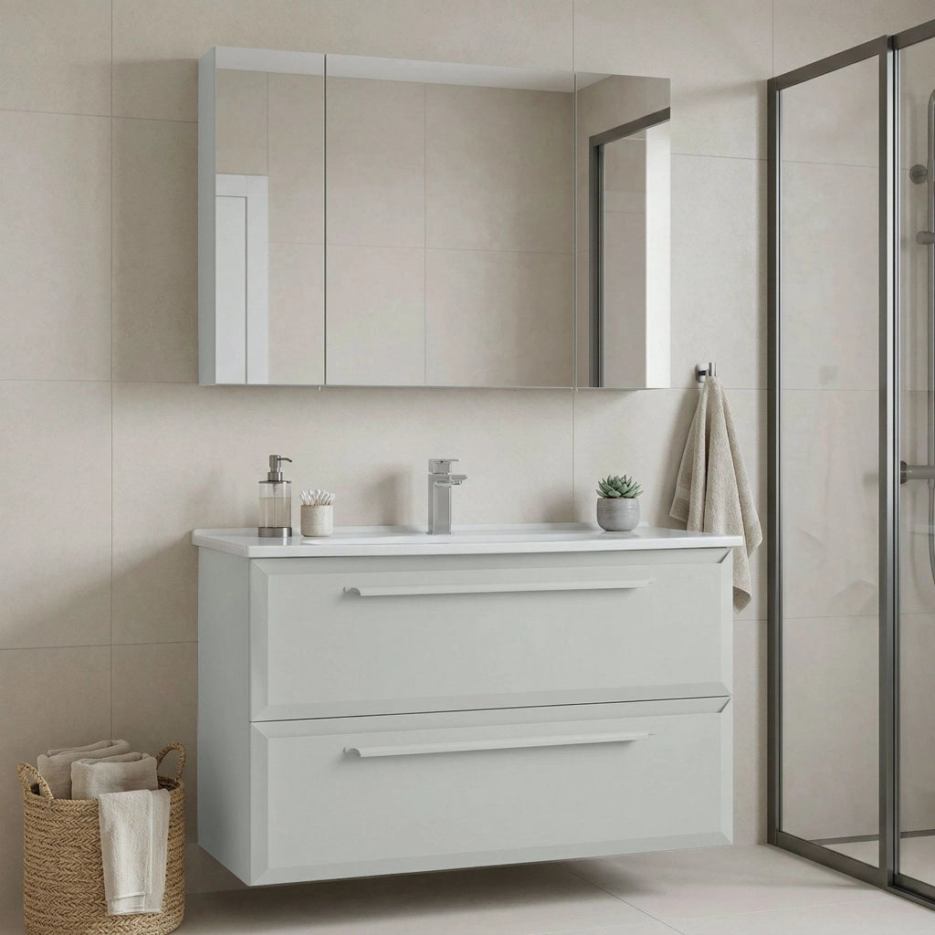 Set mobile lavabo con specchio (2 pezzi) "Nuvola 100 v2" - 100 x 50 x 62 cm - Cashmere