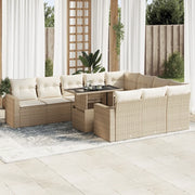 Set Divani da Giardino 11 pz con Cuscini Beige in Polyrattan 3326389