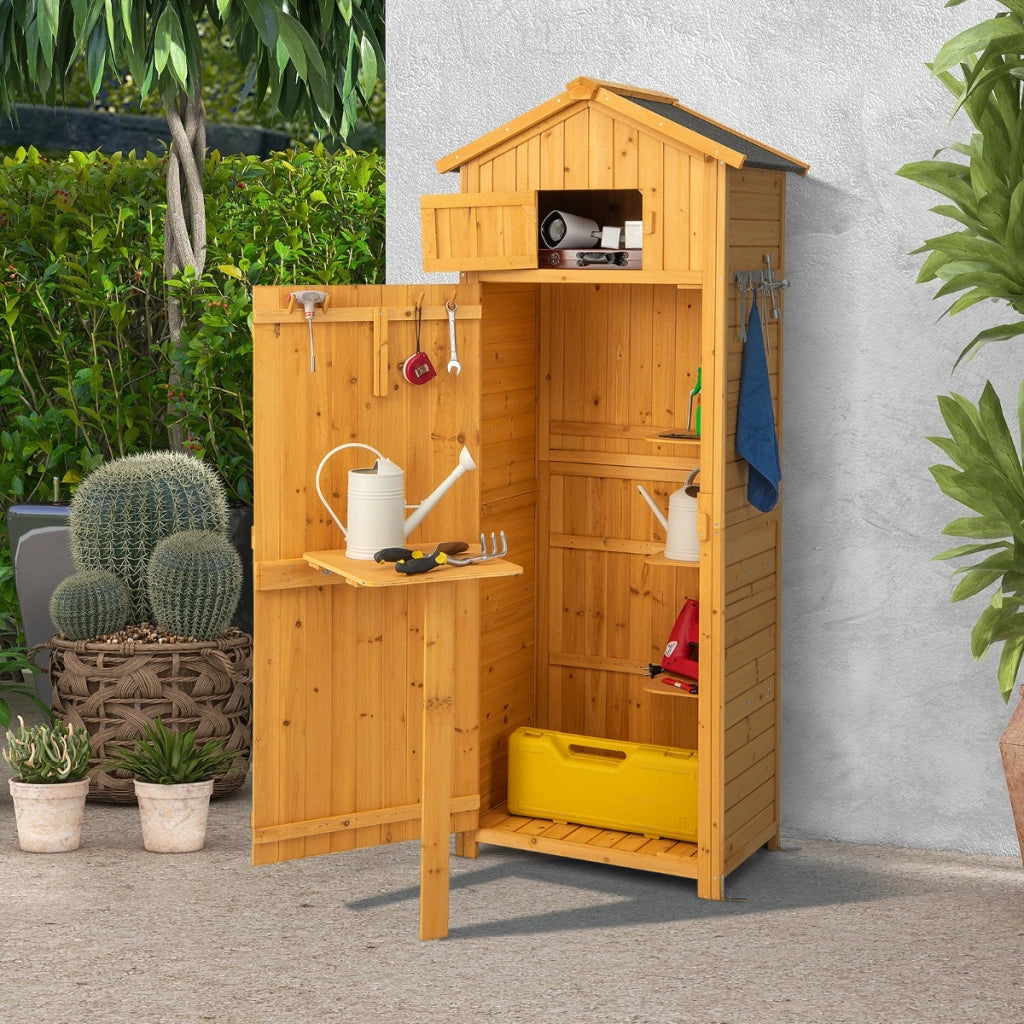 Capannone da giardino con serratura tavolo pieghevole ganci, Organizzatore di utensili di utilit¨¤ Naturale-Casette da giardino