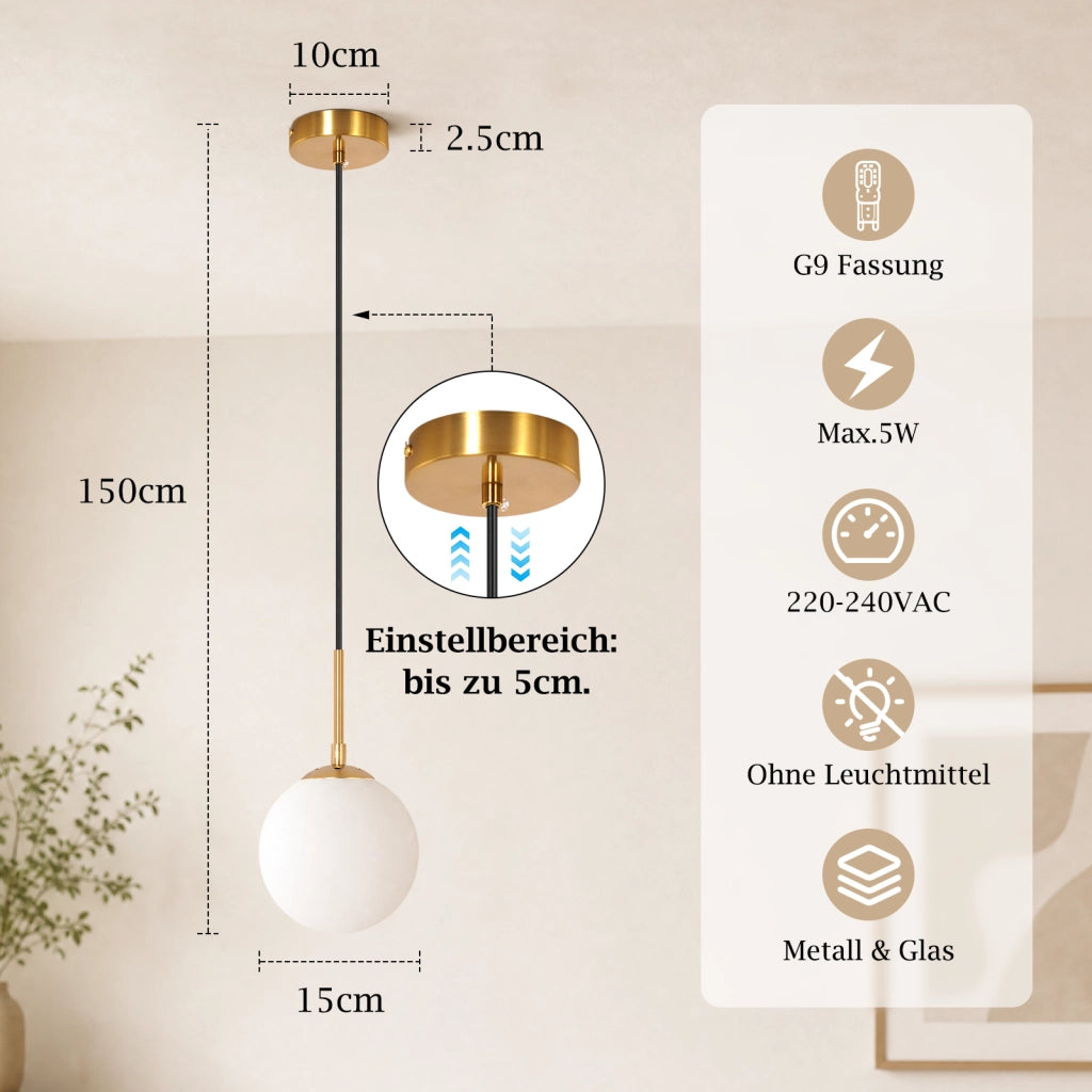 ZMH Lampada a Sospensione 1 Luce Vetro G9 Moderna per Camera Soggiorno senza lampadine
