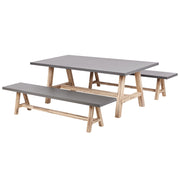 Set da giardino in cemento fibrocemento legno di acacia tavolo da pranzo 2 panche grigio stile industriale