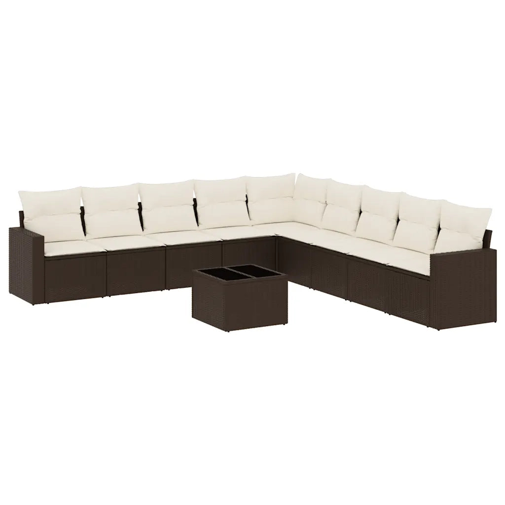 Set Divani da Giardino 10pz con Cuscini in Polyrattan Marrone 3219093