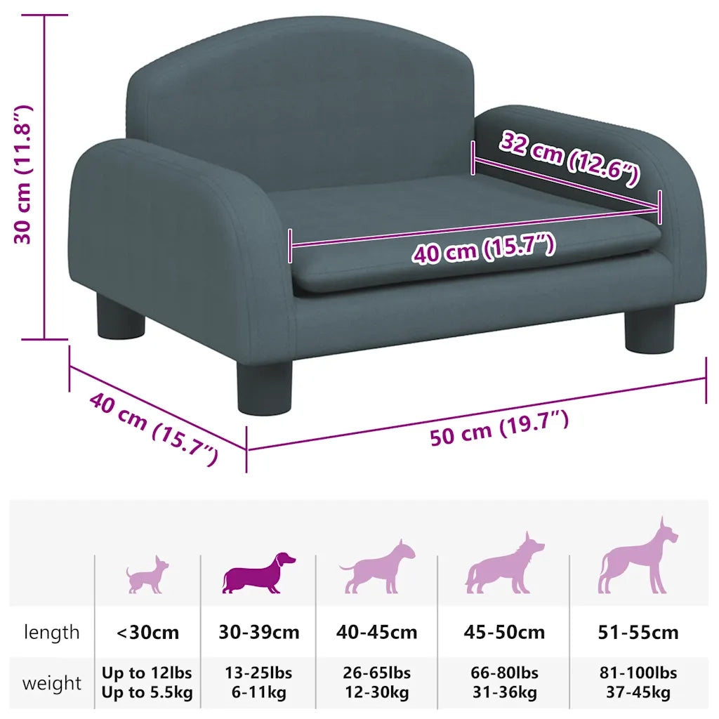 Lettino per Cani Grigio Scuro 50x40x30 cm in Tessuto 171972
