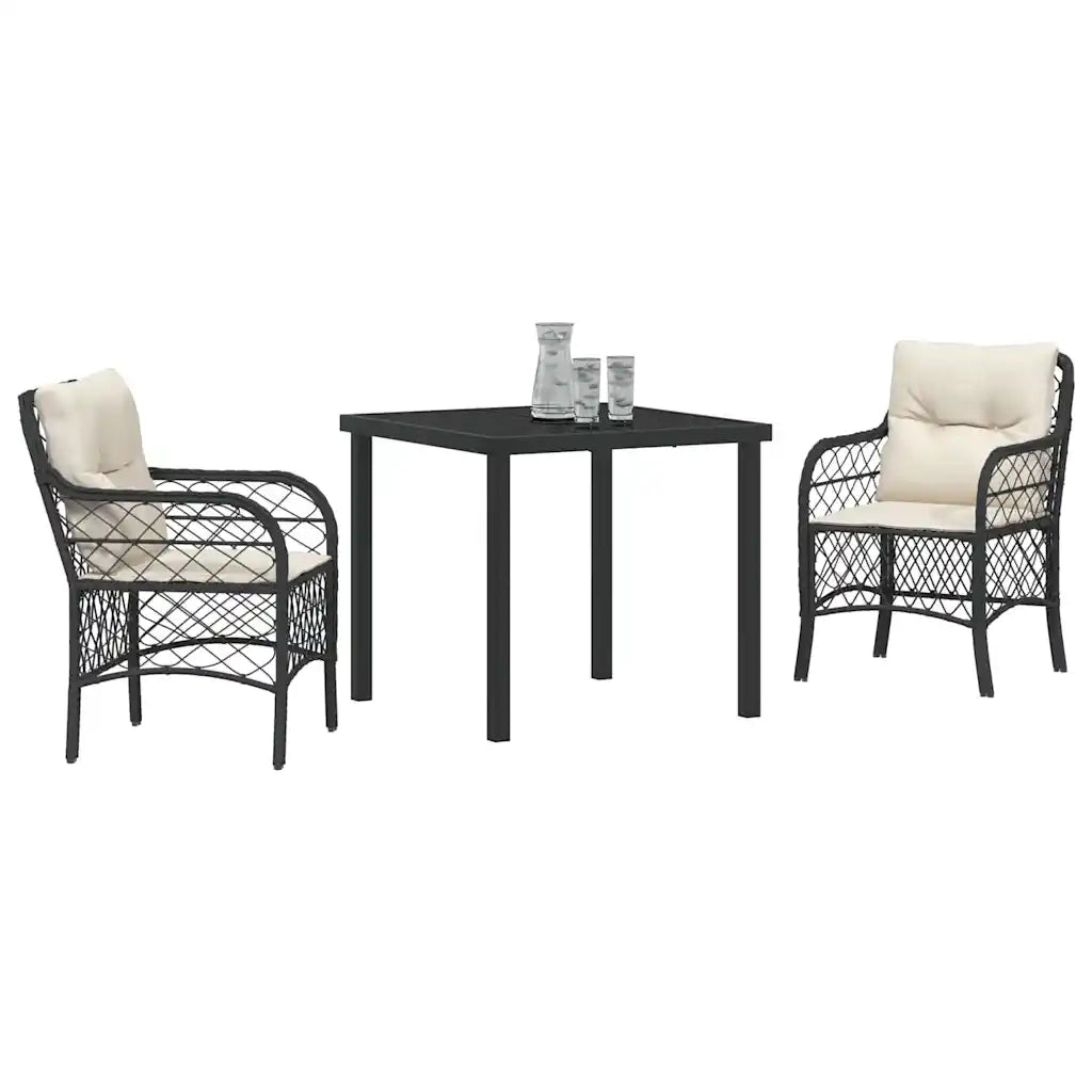 Set da Pranzo per Giardino con cuscino 3 pcs Nero polyrattan 3380197