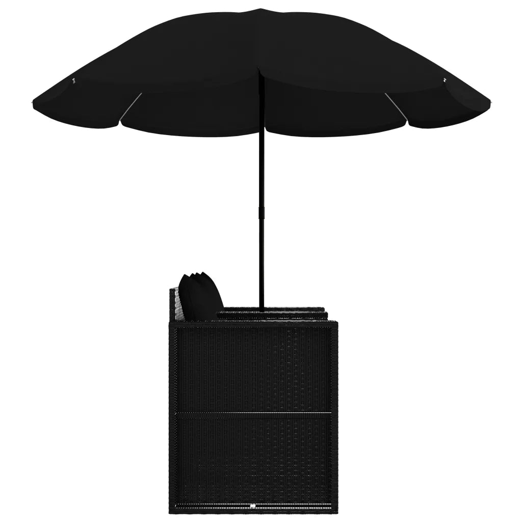 Lettino da Giardino con Ombrellone in Polyrattan Nero 47398