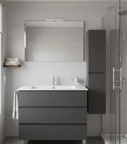 Mobile Bagno BALDER Già Montato 3 cassetti con piedini, lavabo e specchio Grafite 90x45 cm con colonna