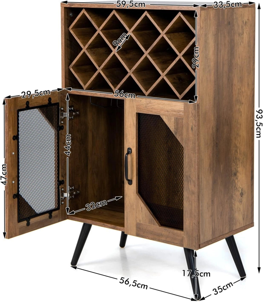 Cantinetta Porta Bottiglie da Vino 3 Scaffali Spazio per 10 Bottiglie, Credenza per Sala da Pranzo, Soggiorno, Cucina, 60x35x95 cm, Marrone