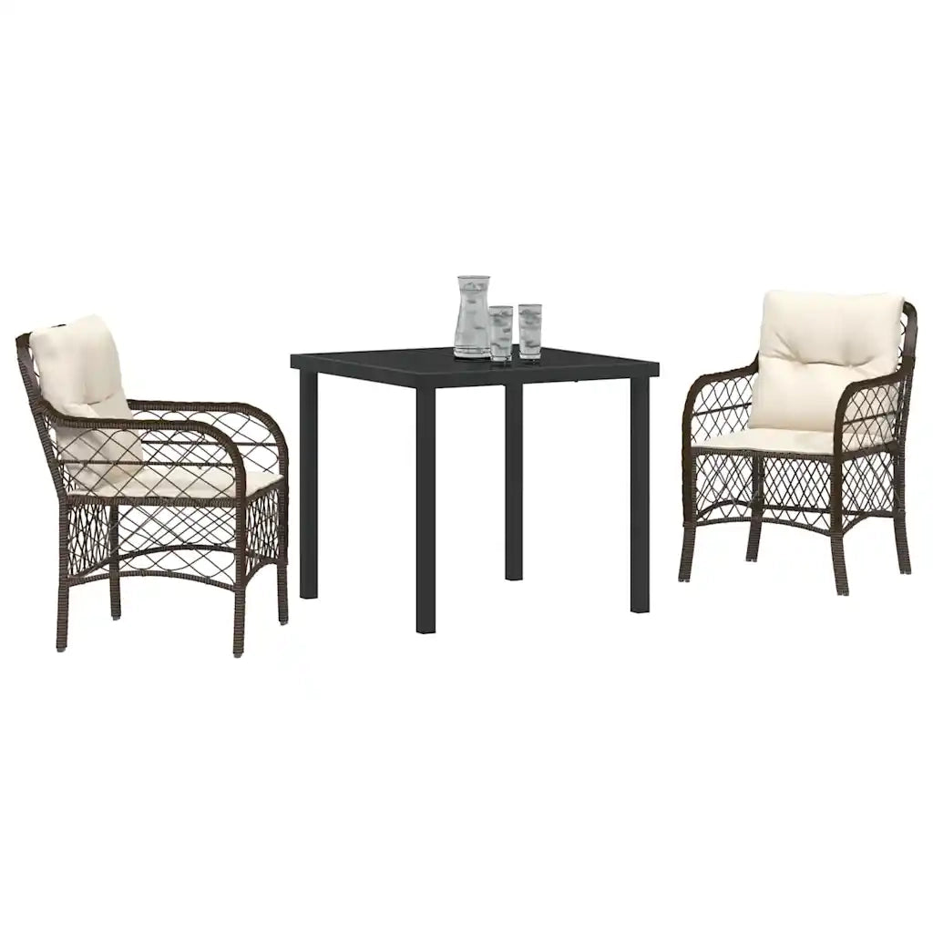 Set da Pranzo per Giardino con cuscino 3 pcs Marrone polyrattan 3380211