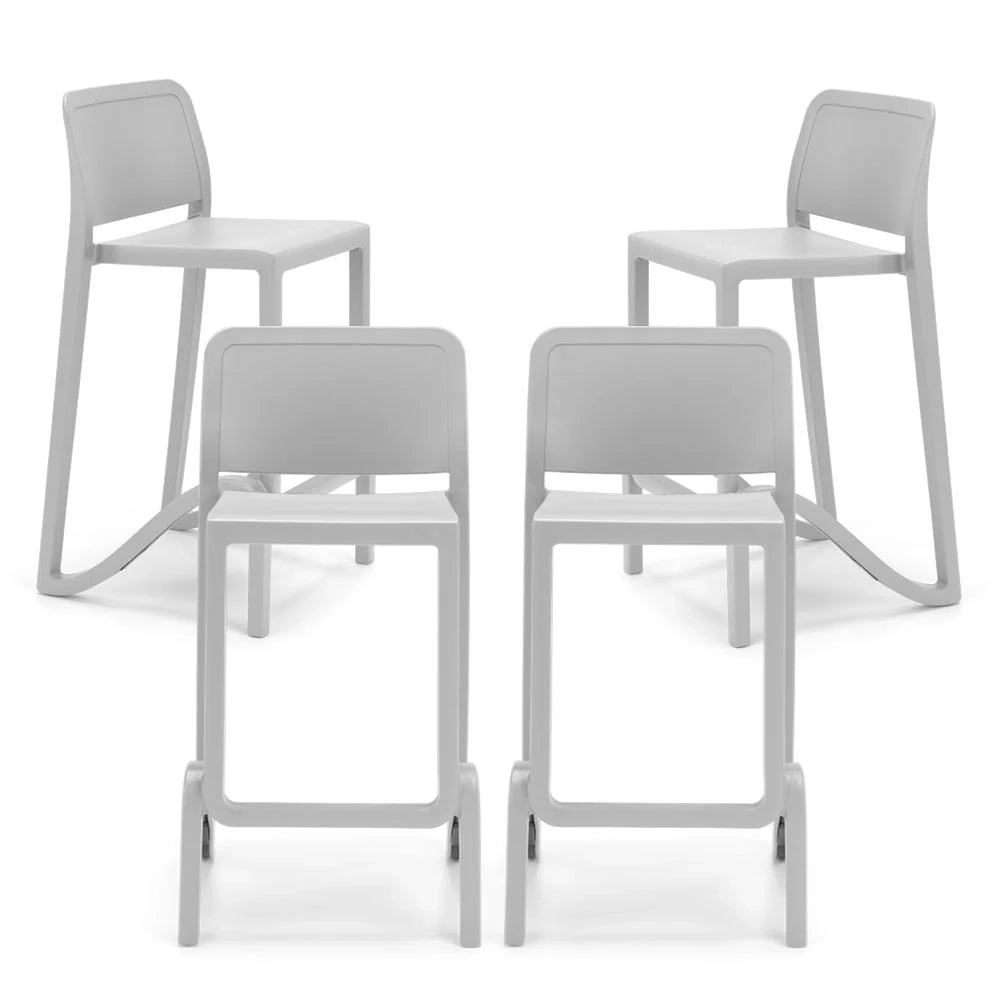 Set 4 sgabelli in polipropilene GIANO altezza seduta 75cm, impilabile, idrorepellente, resistente ai raggi UV, design moderno e innovativo, ideale per la cucina, la veranda o giardino colore Bianco
