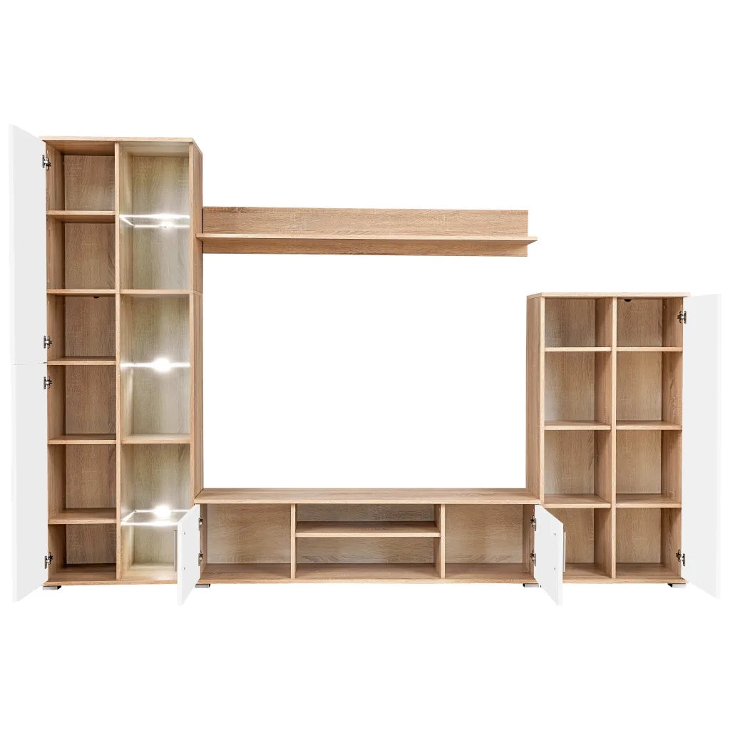 Parete Attrezzata Porta TV con Luci LED Rovere Sonoma e Bianco 246030