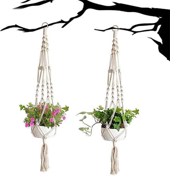 Sostegni per piante - Macramé - Supporto per fiori - Corda di cotone - Supporto per piante - Sostegni per piante per interni ed esterni - Soffitti - Decorazione per parete - Balcone - Giardino - Casa - Decorazione - Giardinaggio in ufficio - 4 gambe