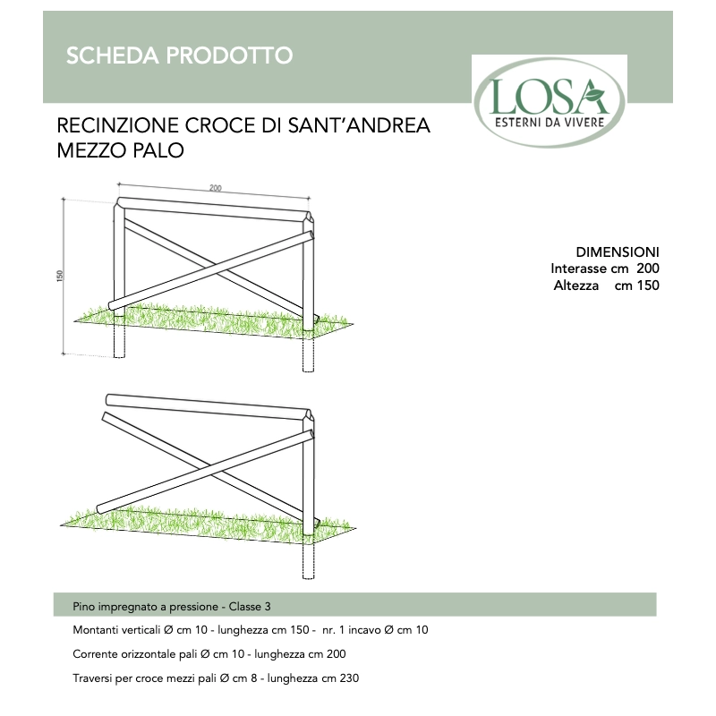 Recinzione in legno Croce di SantAndrea 20 pezzi lunghezza 200 cm per giardino - Esterni da Vivere