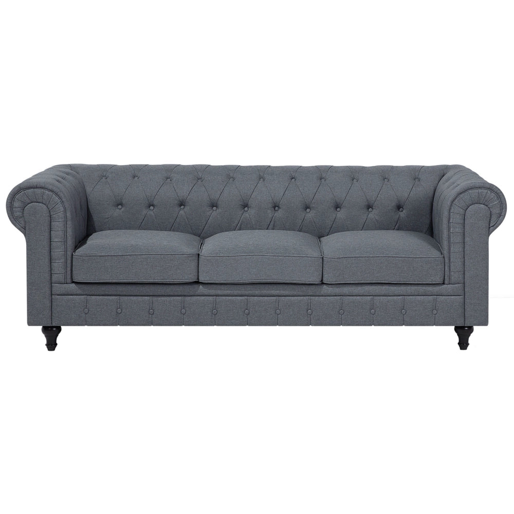 Divano Chesterfield versione sinistra In Tessuto Ad Angolo Rivestimento In Tessuto Grigio Gambe In Legno Scuro Chaise 6 Posti Contemporanea