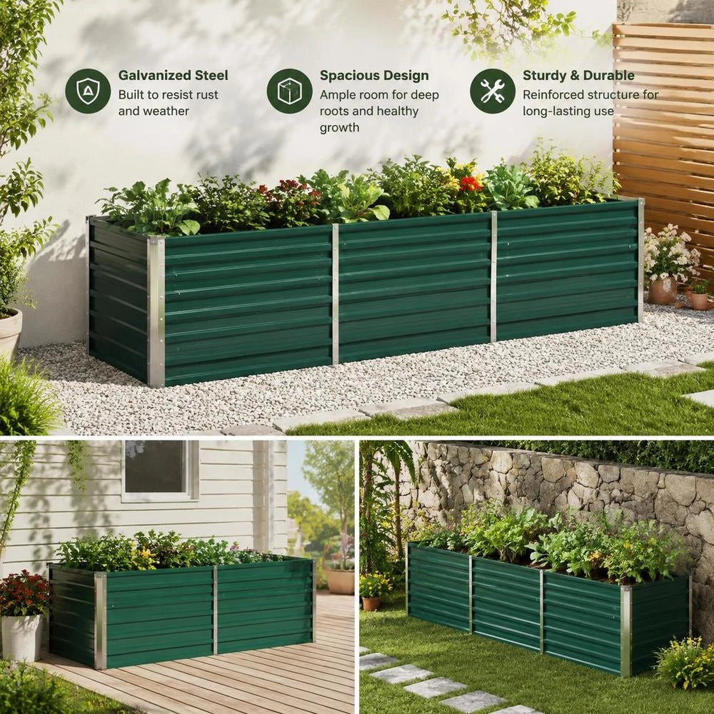 Garden Raised Bed Galvanized Steel 240x80x77 Cm Green